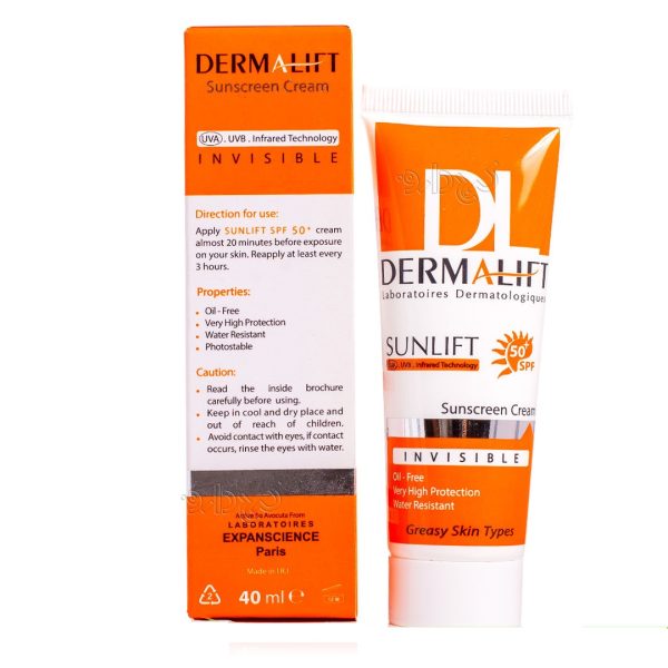 ضد آفتاب بی رنگ SPF50 پوست چرب درمالیفت ضد آفتاب بی رنگ SPF50 پوست چرب درمالیفت حداکثر حفاظت پوست در برابر اشعه آفتاب را دارا می باشد و با حفظ رطوبت لایه شاخی پوست مانع از پیری زودرس پوست می شود
