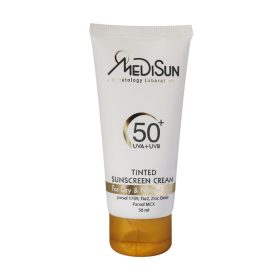 کرم ضد آفتاب رنگی SPF50 مدیسان پوست معمولی و خشک محافظ پوست در برابر پرتوهای مضر UVA و UVB بوده و در برابر تعریق و شستشو مقاوم است.