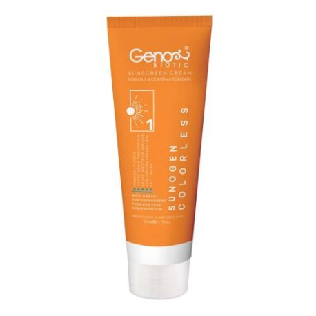کرم ضد آفتاب بی رنگ SPF50 ژنوبایوتیک مناسب پوست چرب