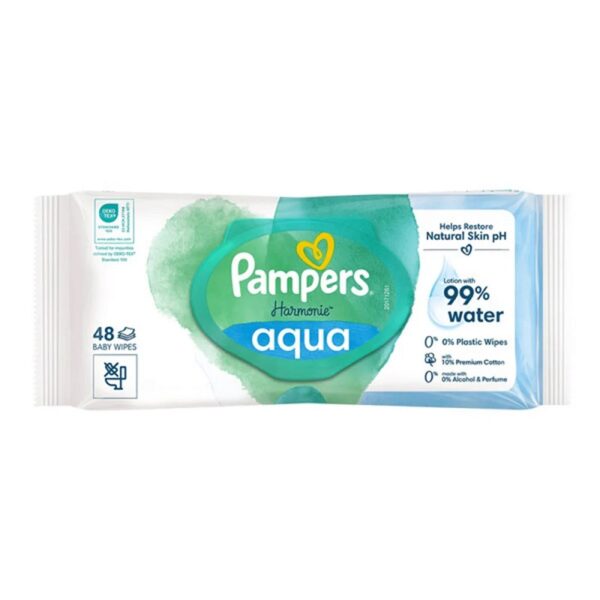 pampers-aqua-pure-wipes-48-pcs دستمال مرطوب 99 درصد آب پمپرز Pampers بسته 48 عددی